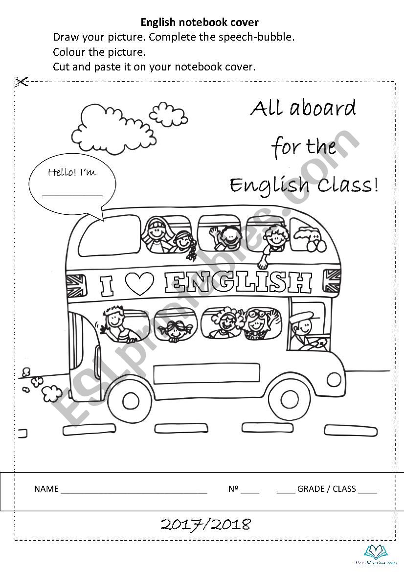 English notebook cover worksheet