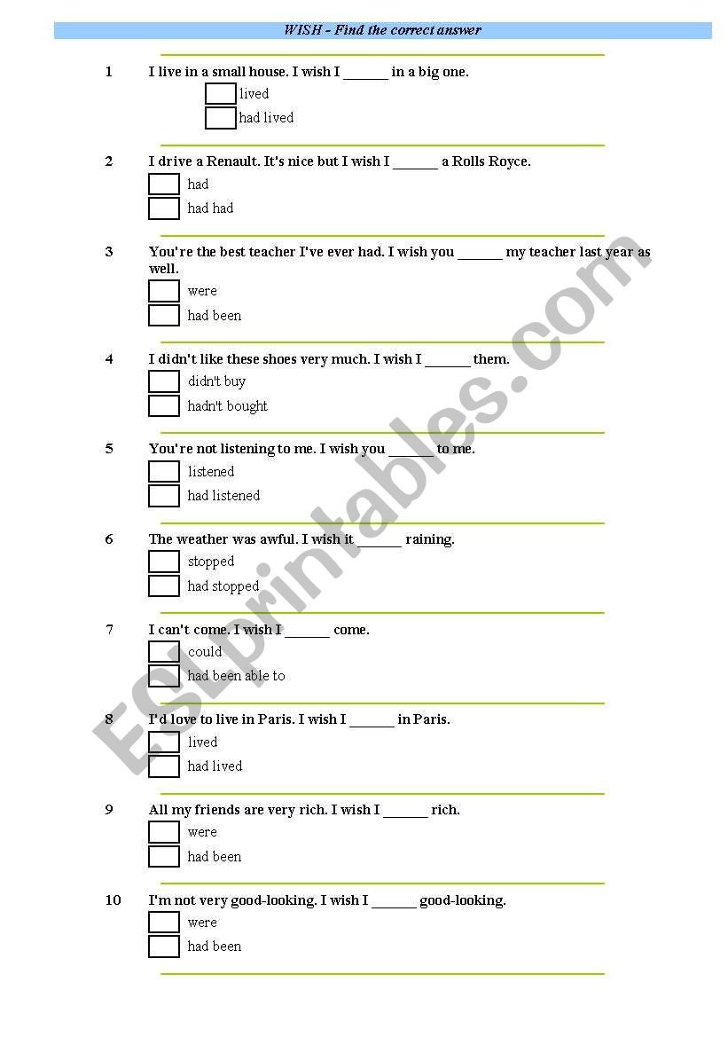 WISH - exercises worksheet