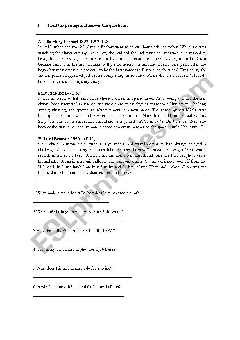 Narrative Tenses in a Reading exercise