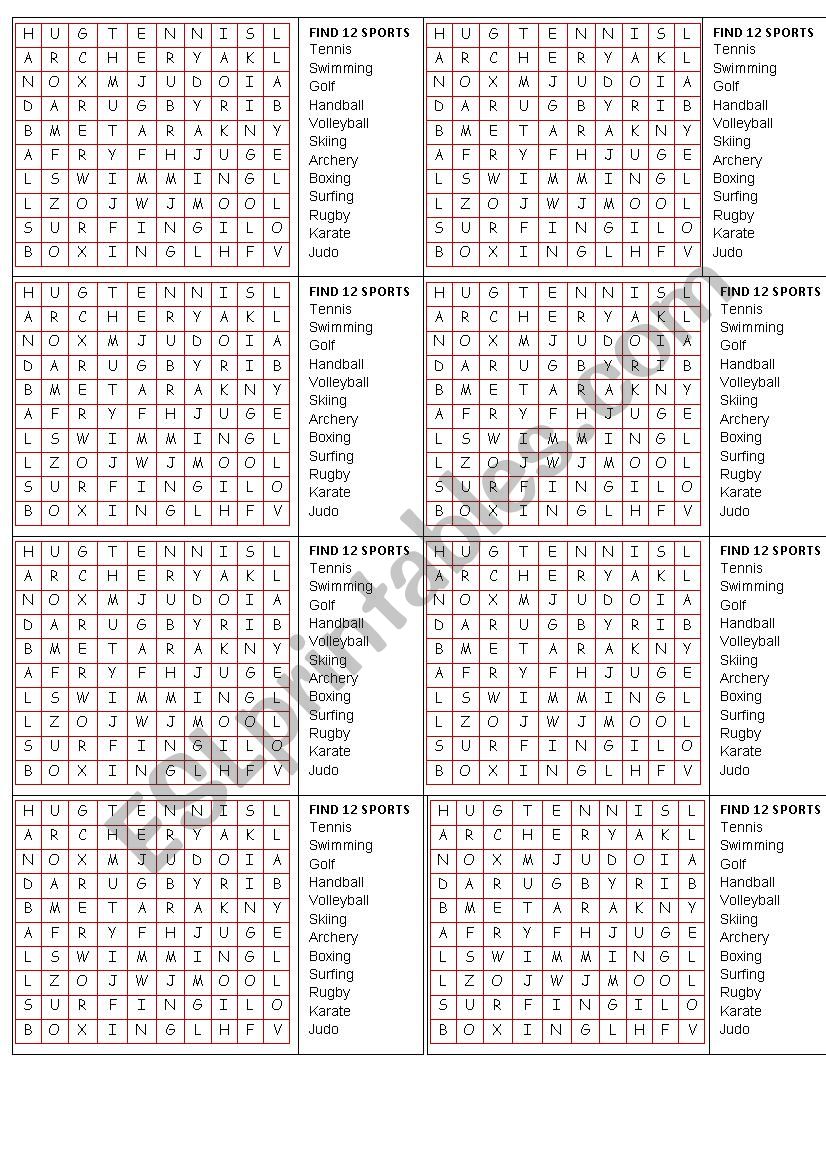 Sports Word Search worksheet