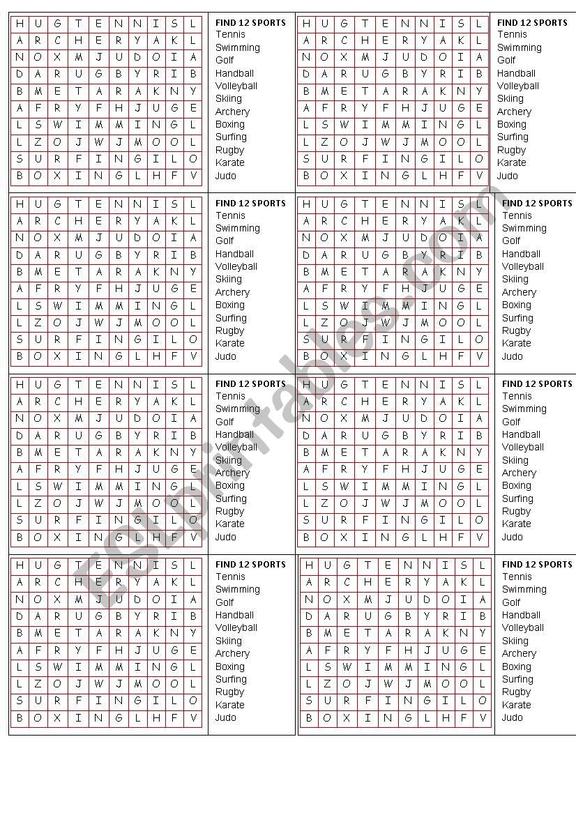 Sports Word Search worksheet