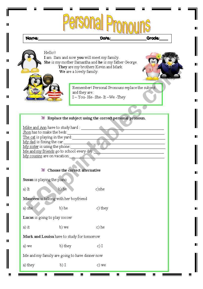 Persona Pronouns worksheet