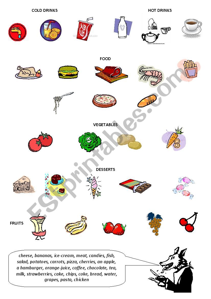 Food and drinks vocabulary worksheet