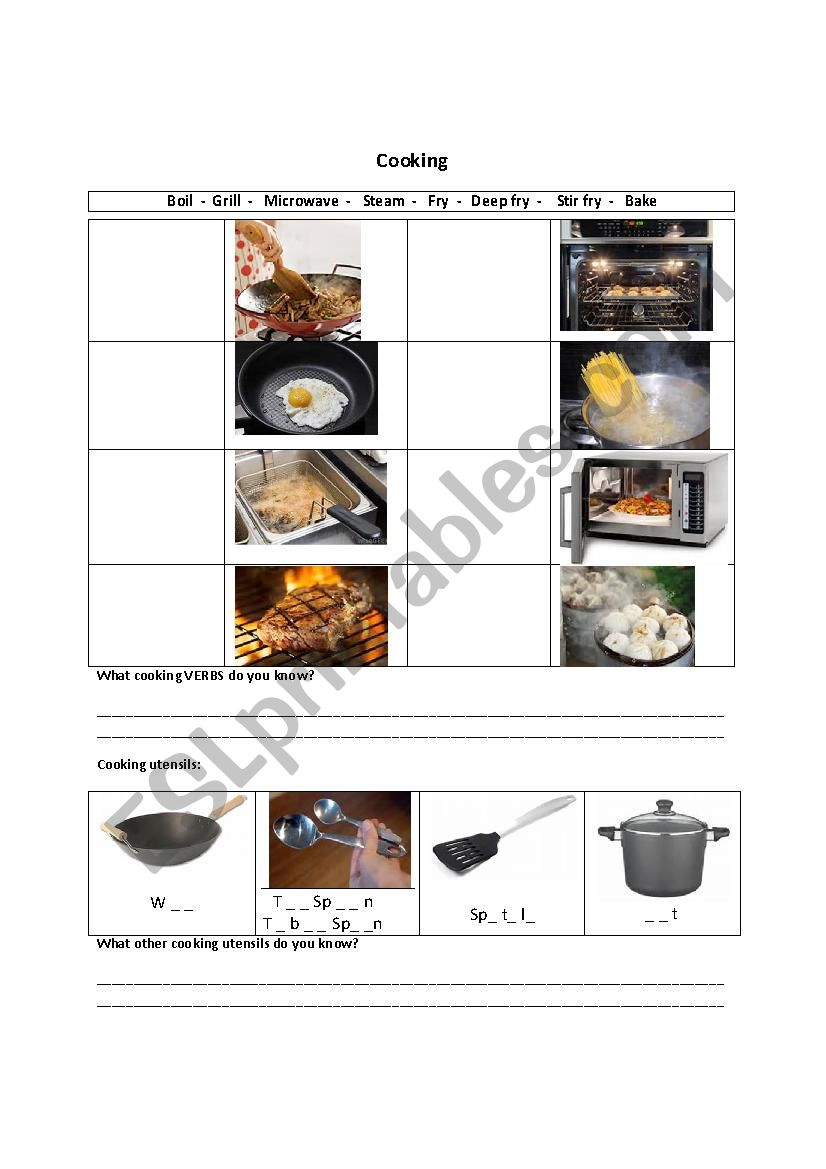 Cooking worksheet