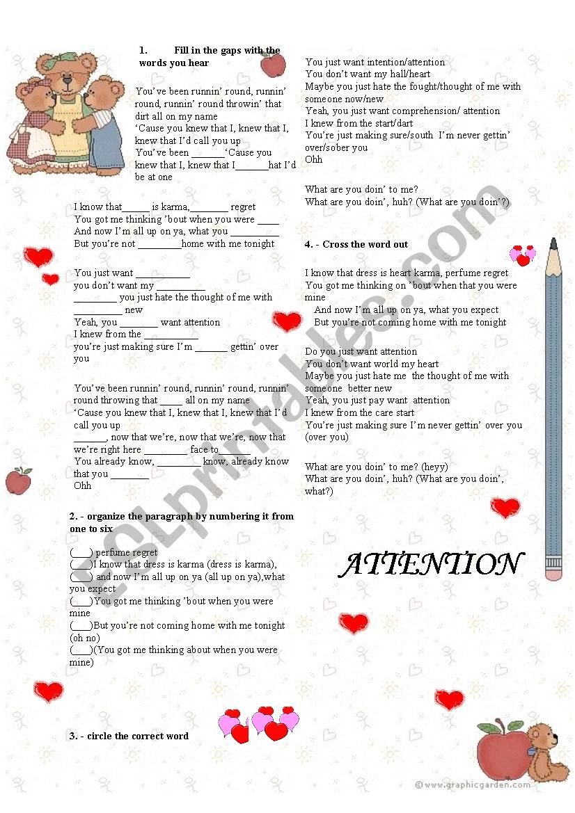 Attention Charlie Puth worksheet