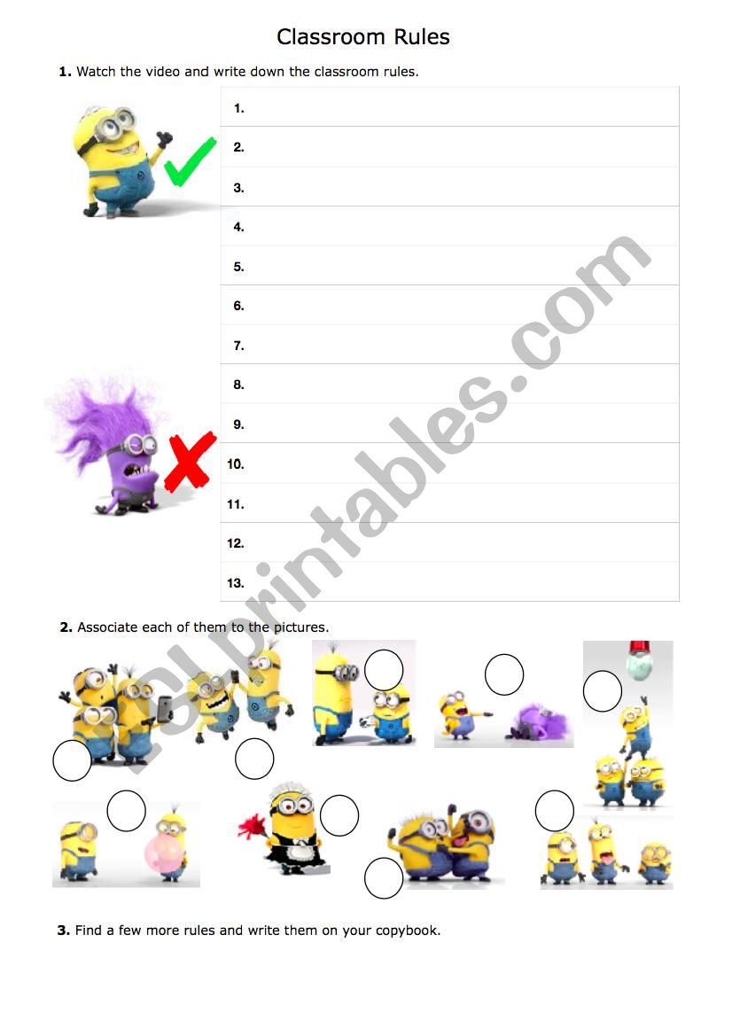 Class Rules - Minions worksheet