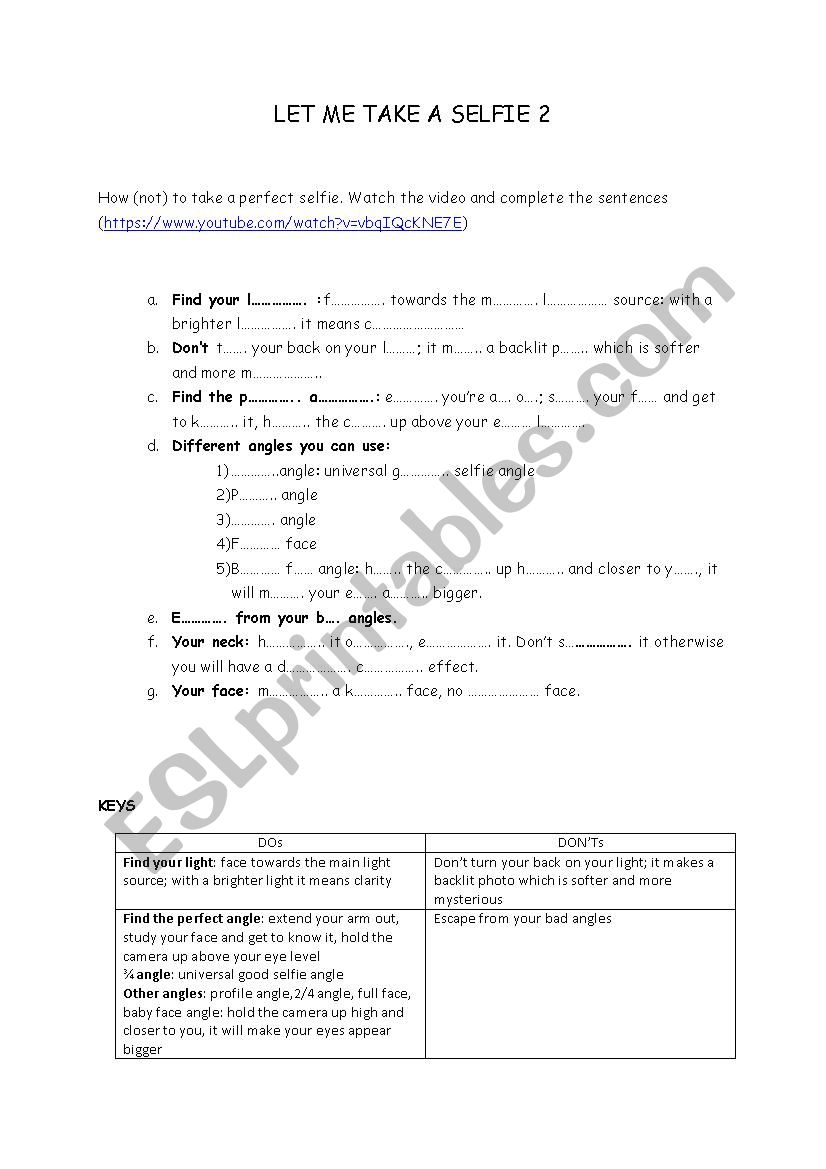 LET ME TAKE A SELFIE 2 worksheet