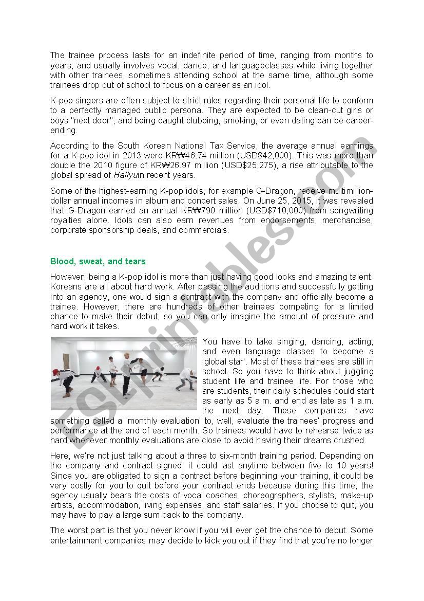 K-pop (pages 3, 4) worksheet