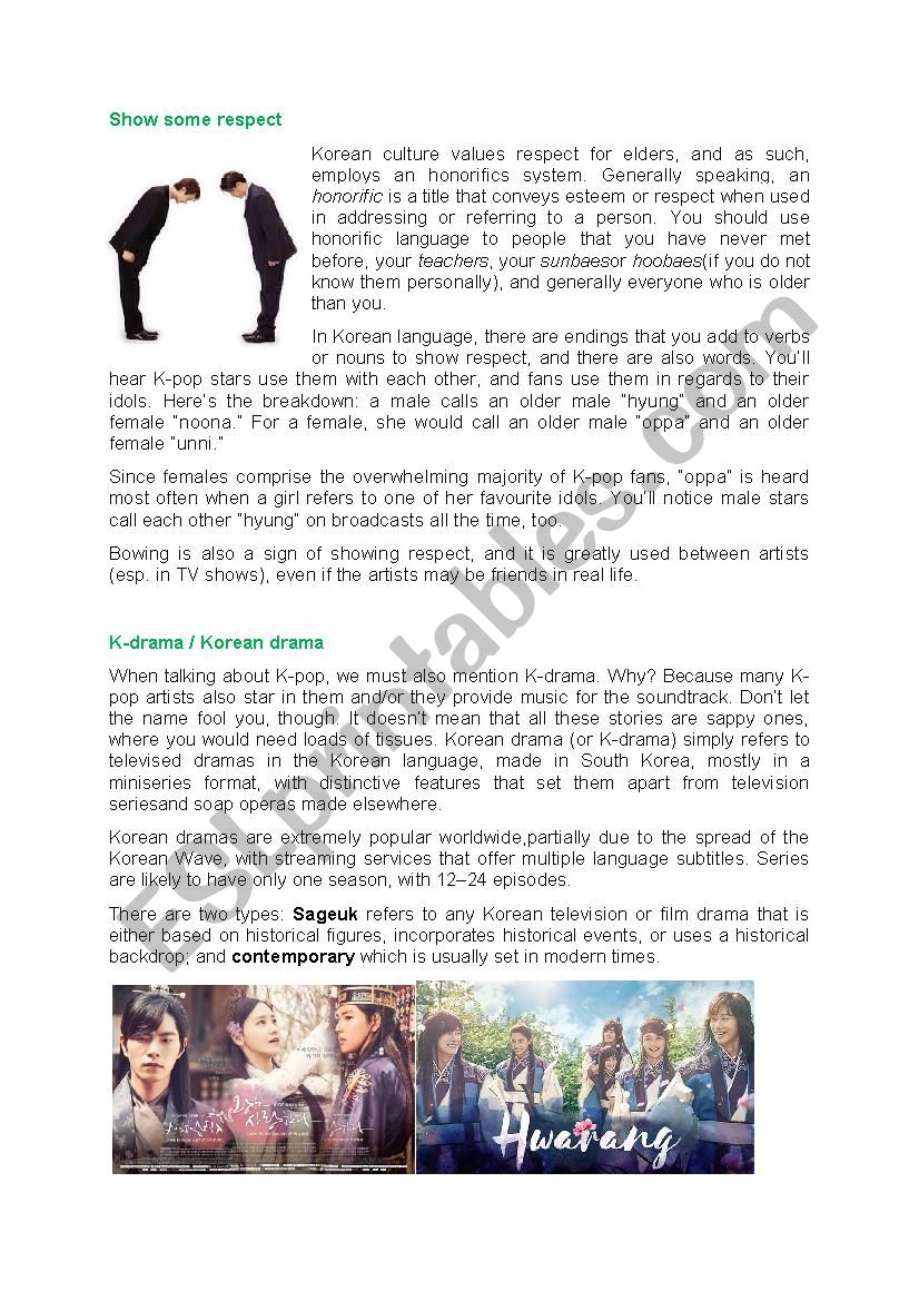 K-pop (pages 5, 6) worksheet