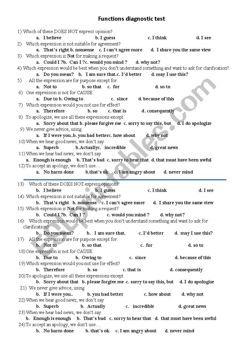 diagnostic test worksheet