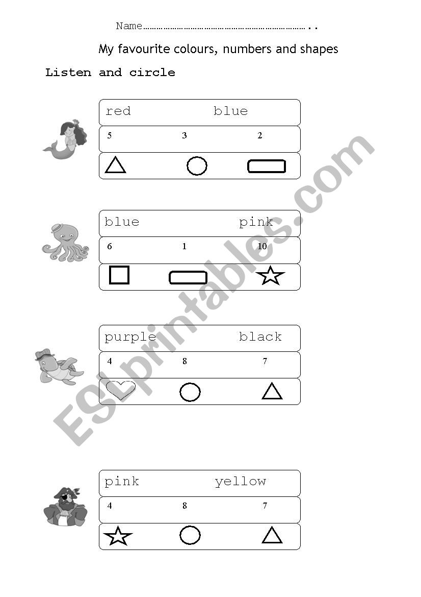 My favourites worksheet