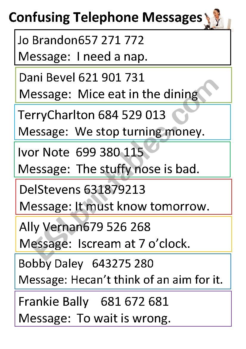 Confusing Telephone Messages worksheet