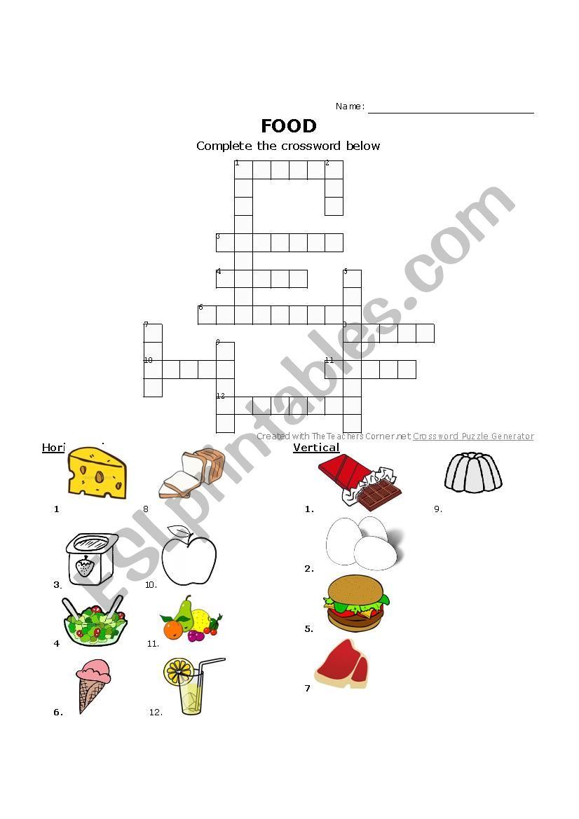 Food Crossword (with picture hints)