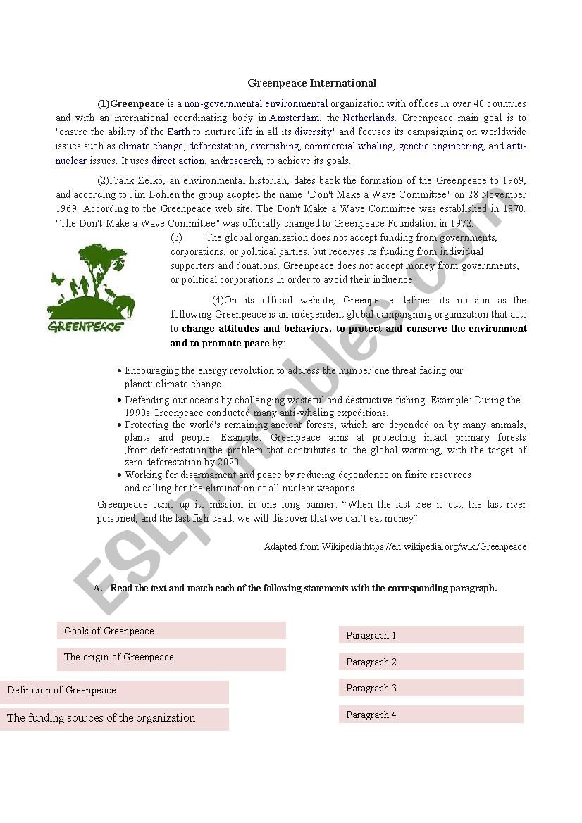 Greenpeace International worksheet