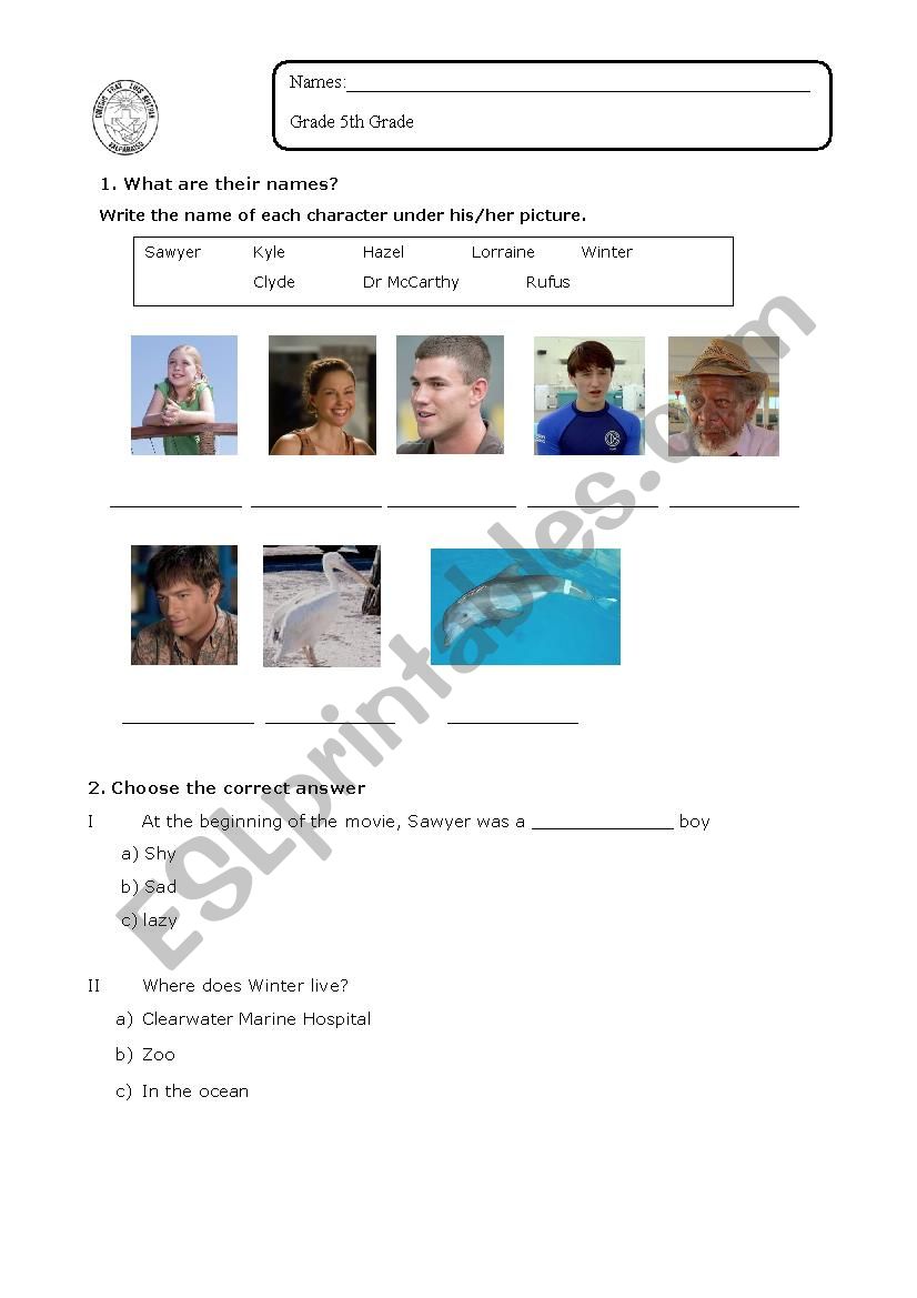 Dolphin tale worksheet