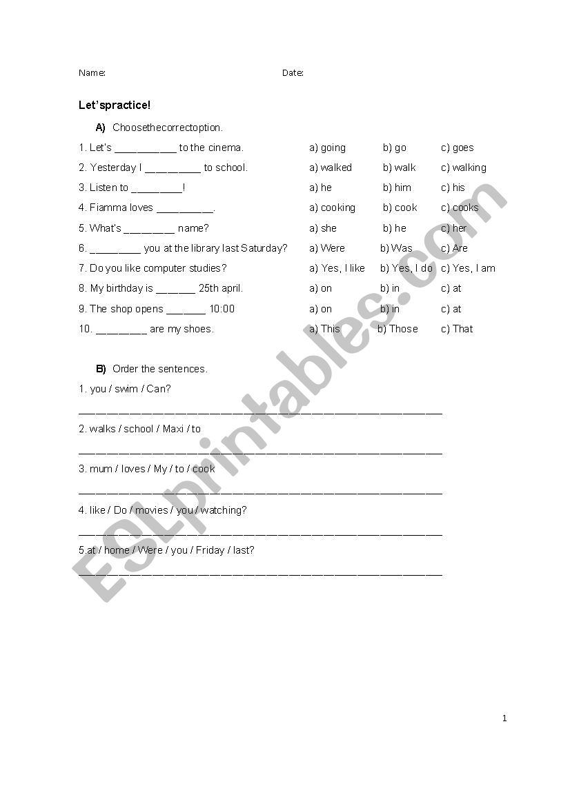 GRAMMAR REVISION worksheet