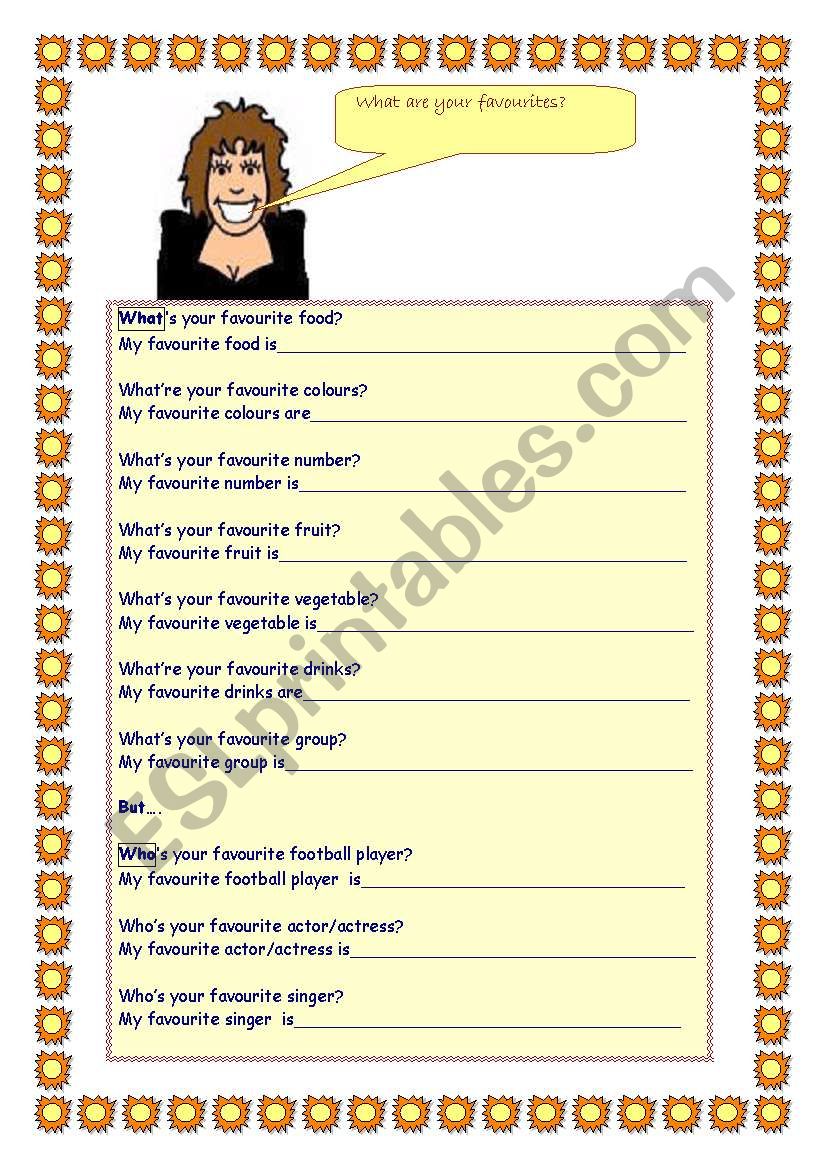 Favourites worksheet