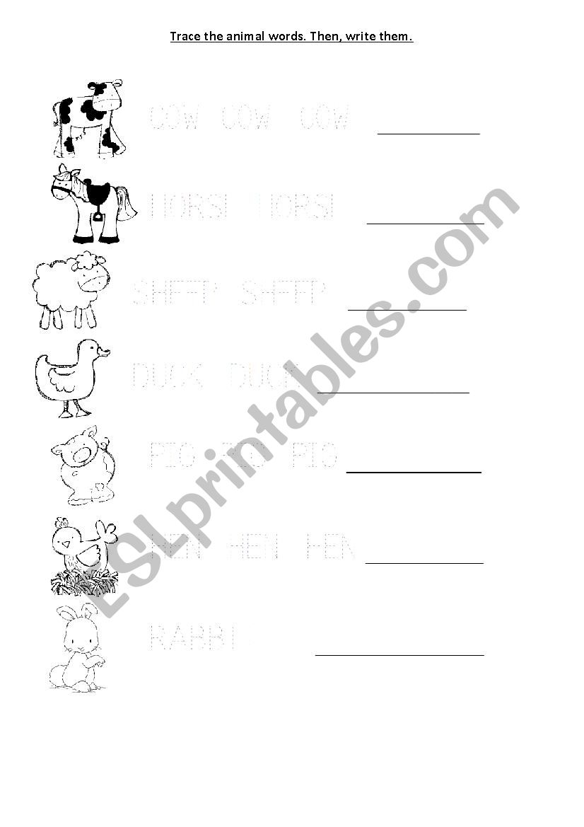 Farm animals names worksheet