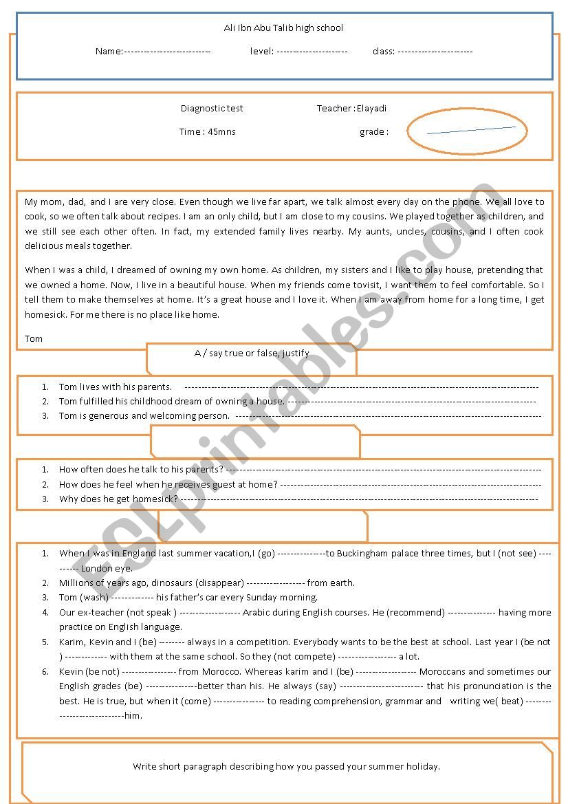 diagnostic test 1bac worksheet