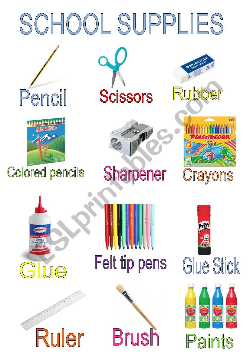 School Supplies poster worksheet