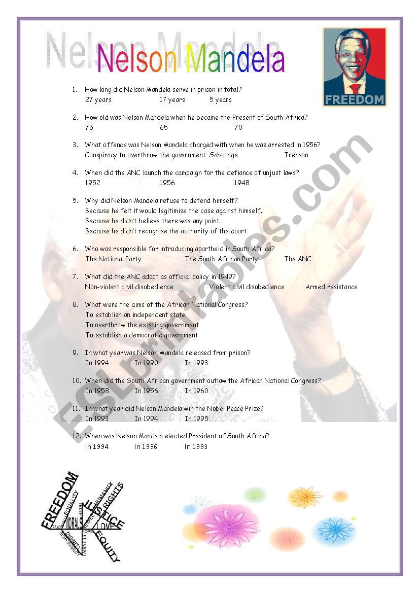 Video Worksheet - Nelson Mandela