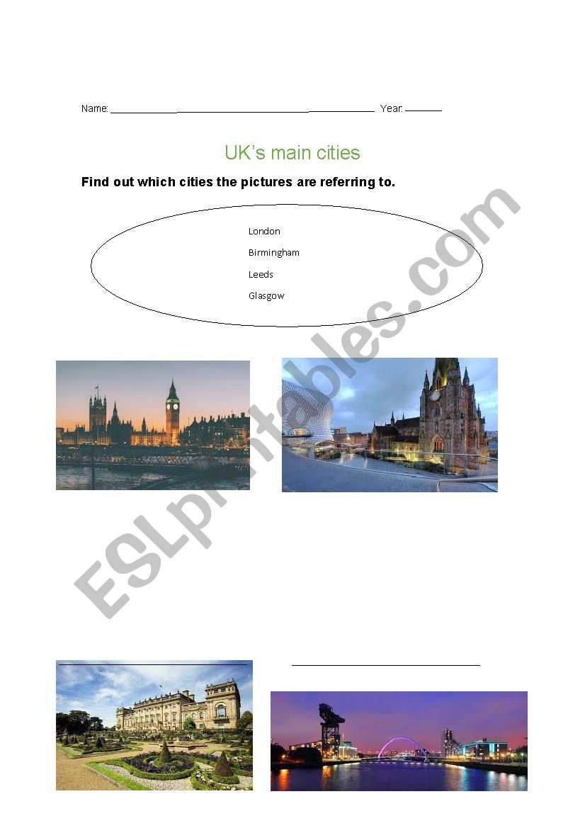 UKs main cities worksheet