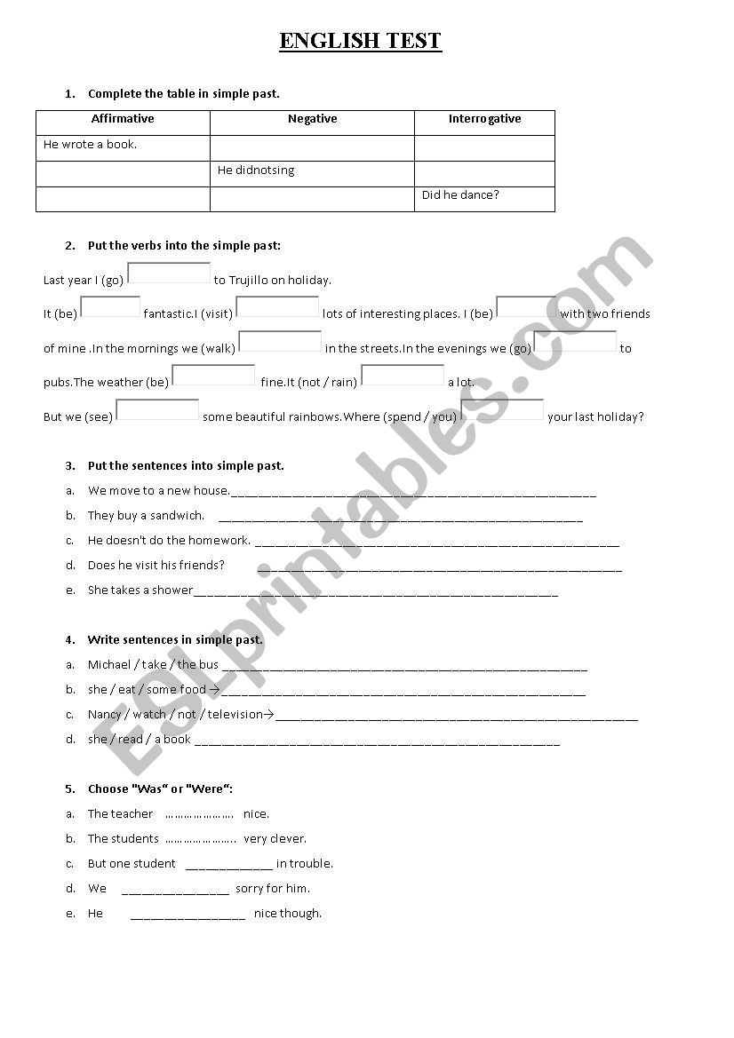 past simple worksheet worksheet