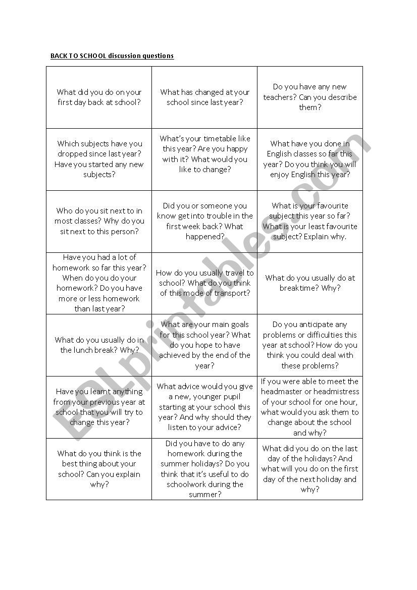 Back to school discussion questions