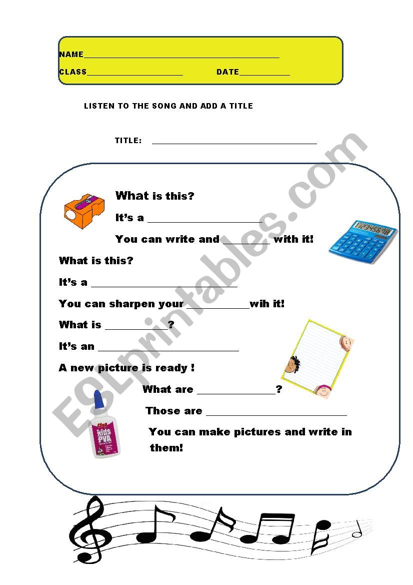 school objects worksheet