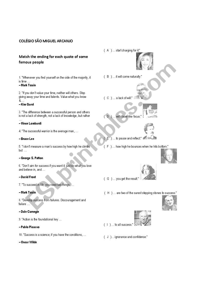 Famous people quotes worksheet