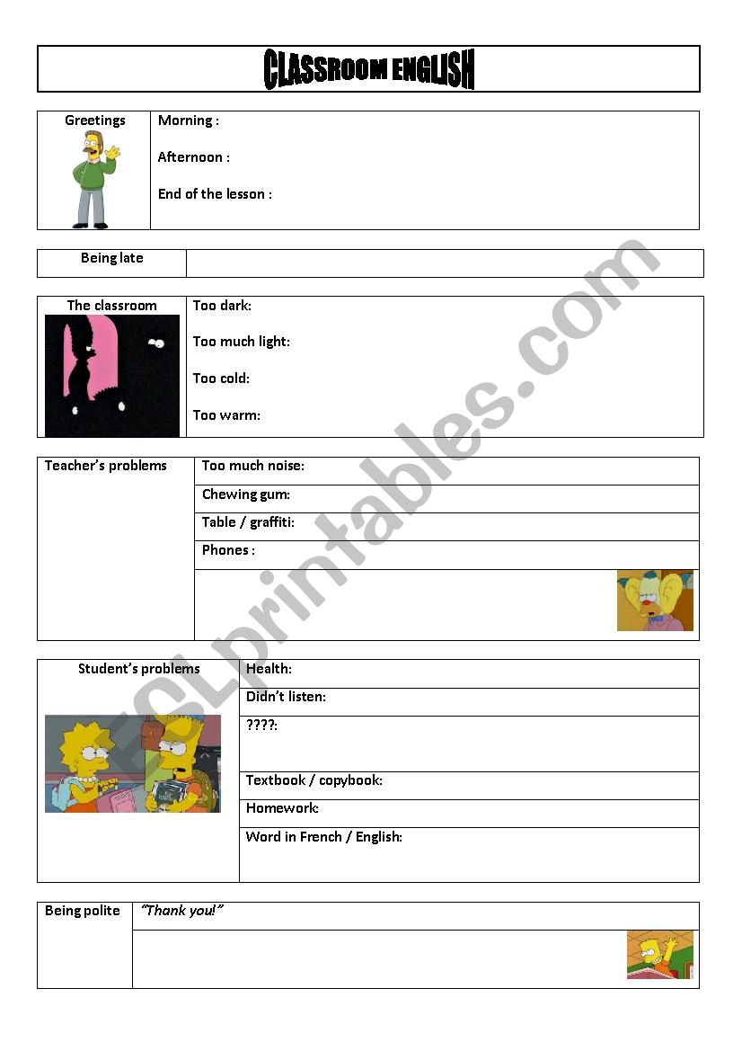 Classroom English worksheet