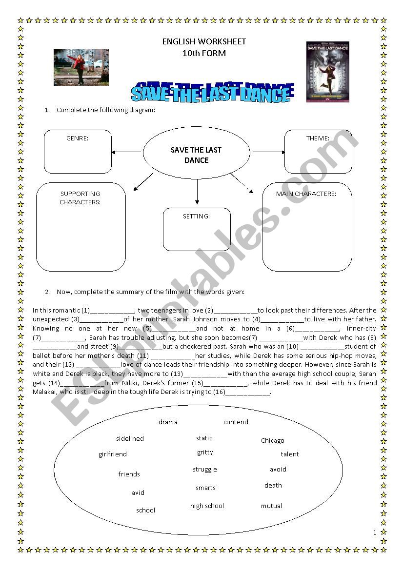 Save the last dance worksheet worksheet