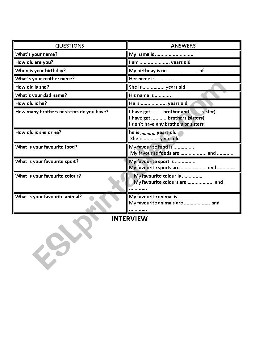 interview worksheet