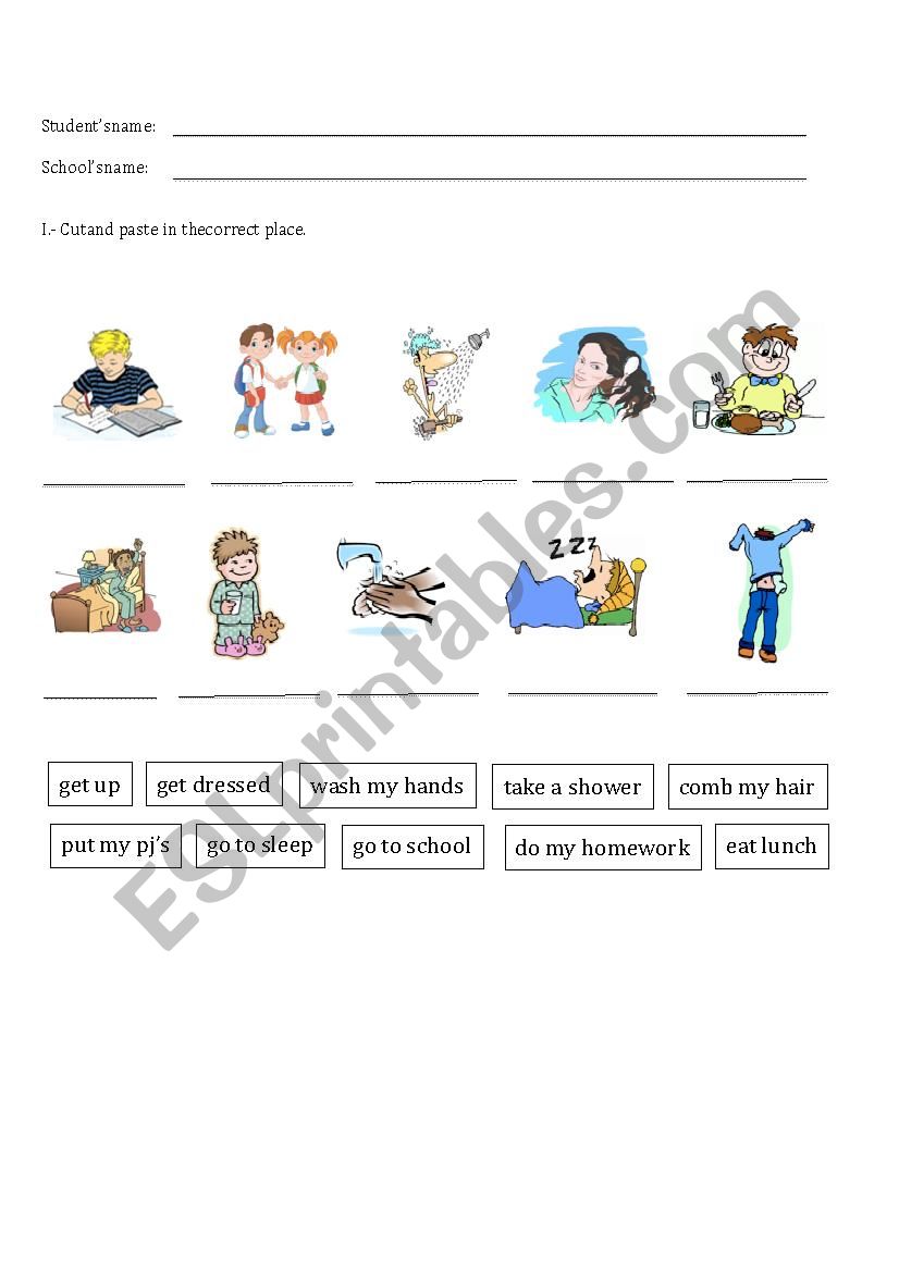 Daily activities worksheet