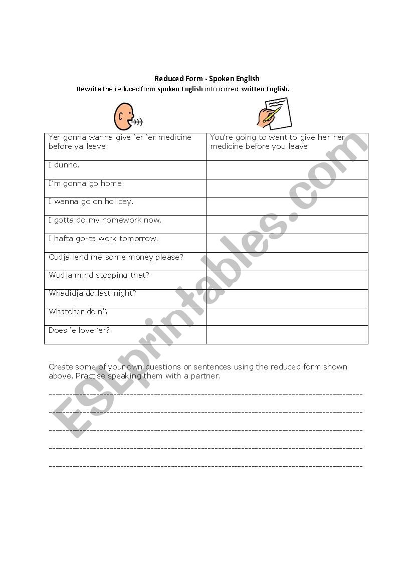 Reduced Forms worksheet