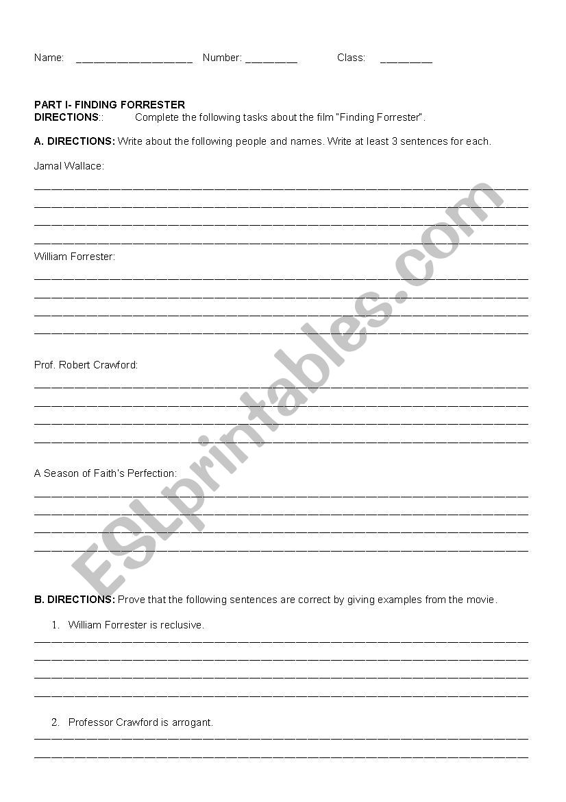 Finding Forrester Movie Worksheet