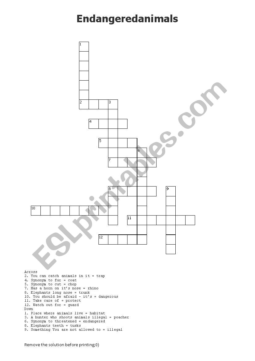 Endangered animals - crossword