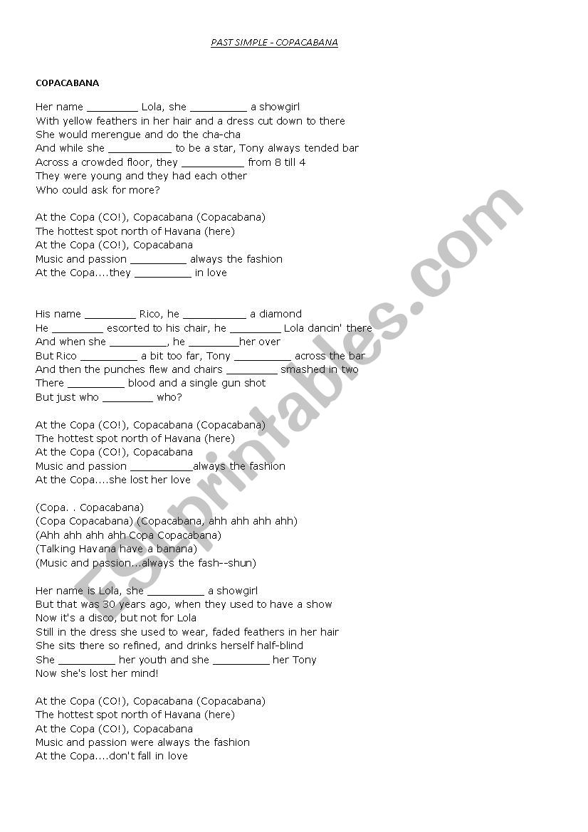 Past Simple - song worksheet