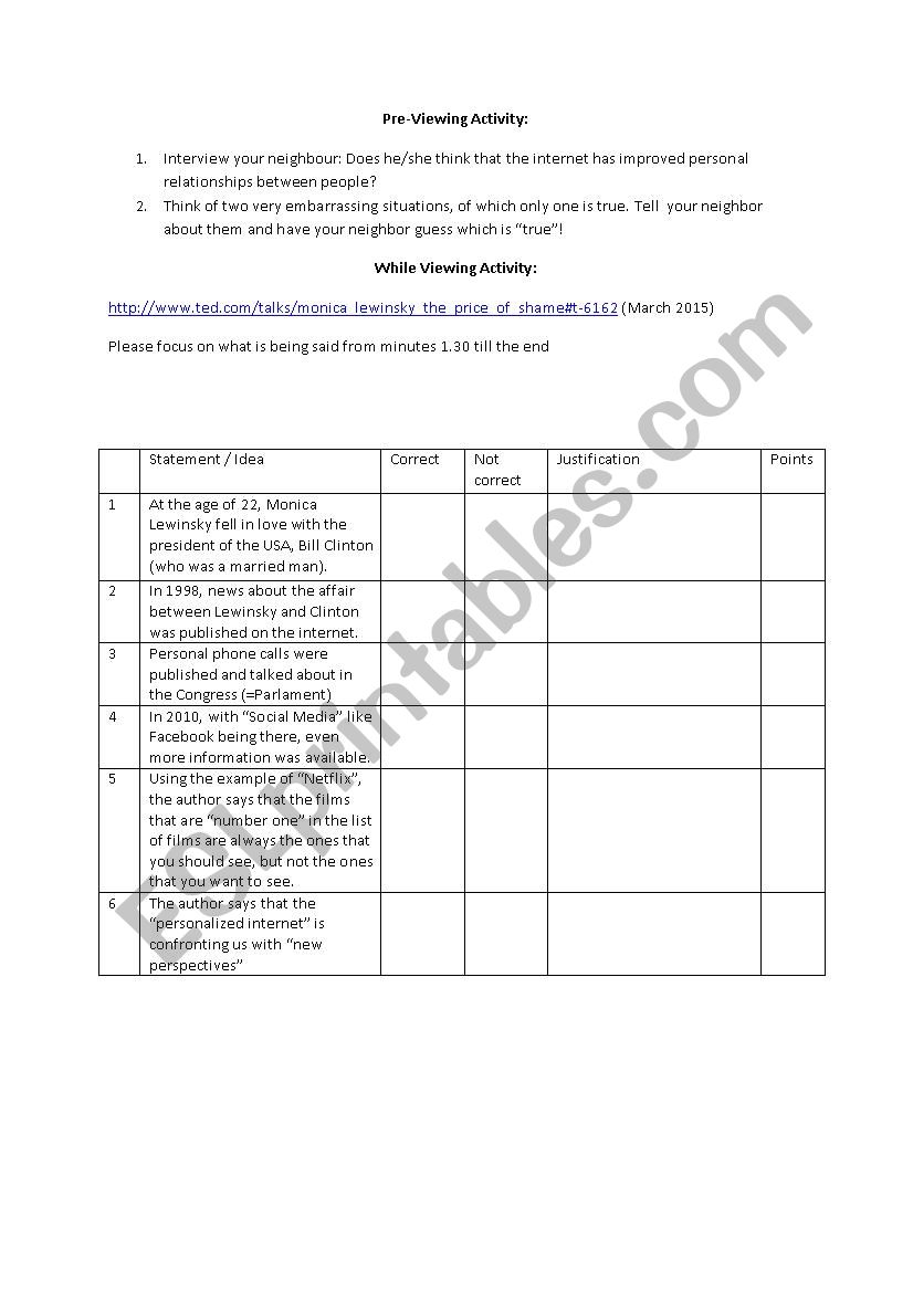 online shaming worksheet