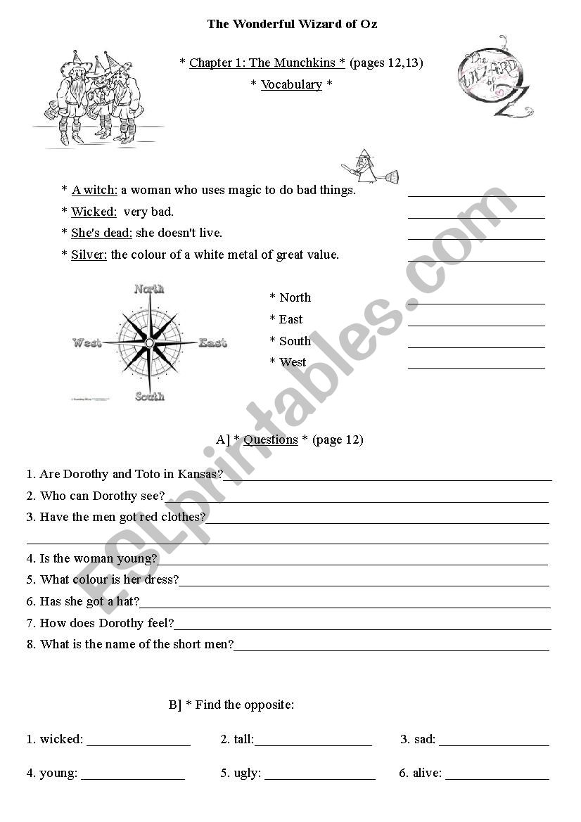 Wizard of Oz chapter 1 bis worksheet