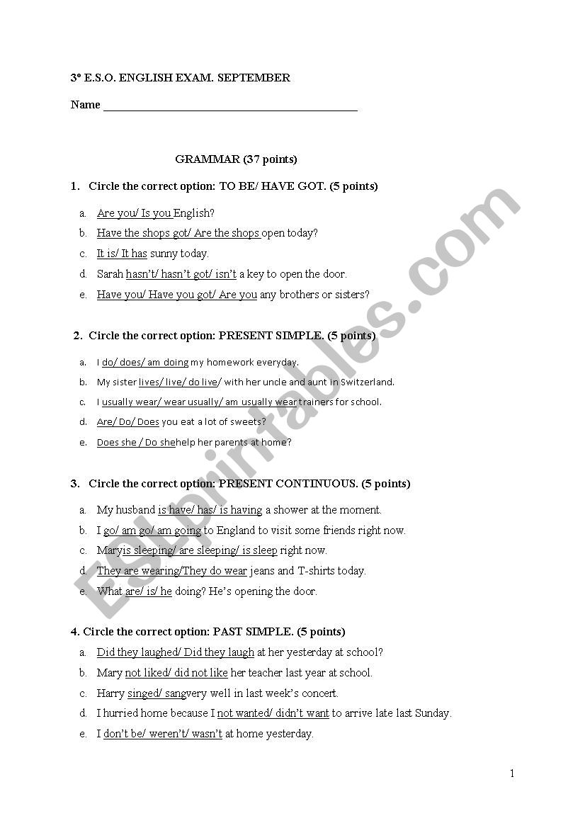 perfect diagnostic test worksheet