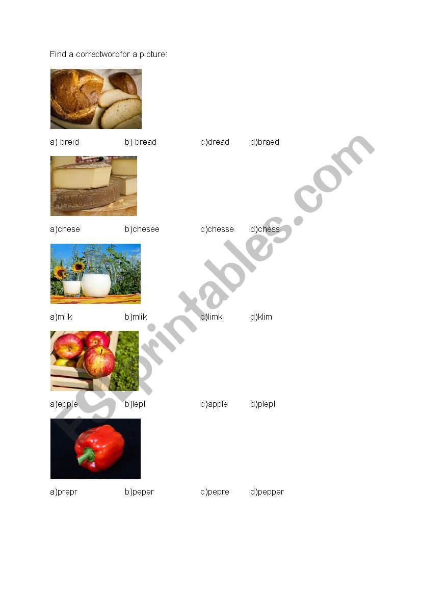 Find a correct word for a picture - food 