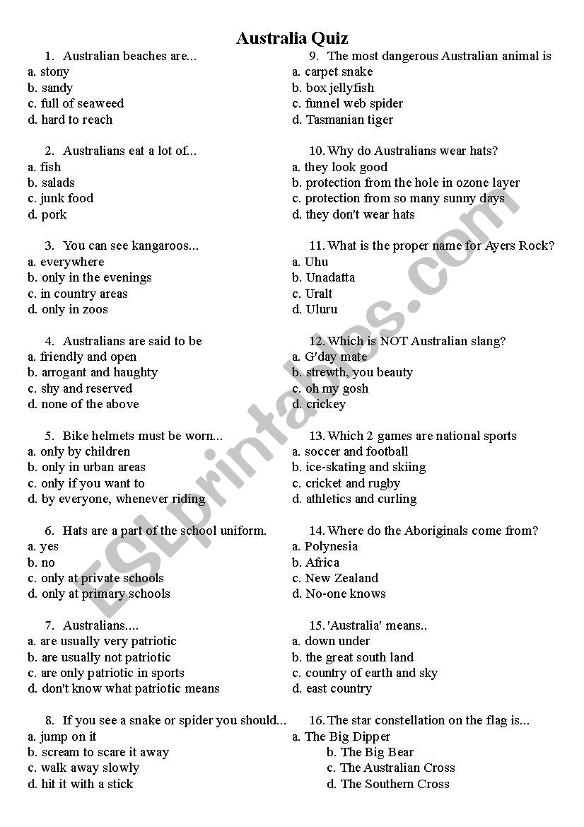 Australia Quiz worksheet