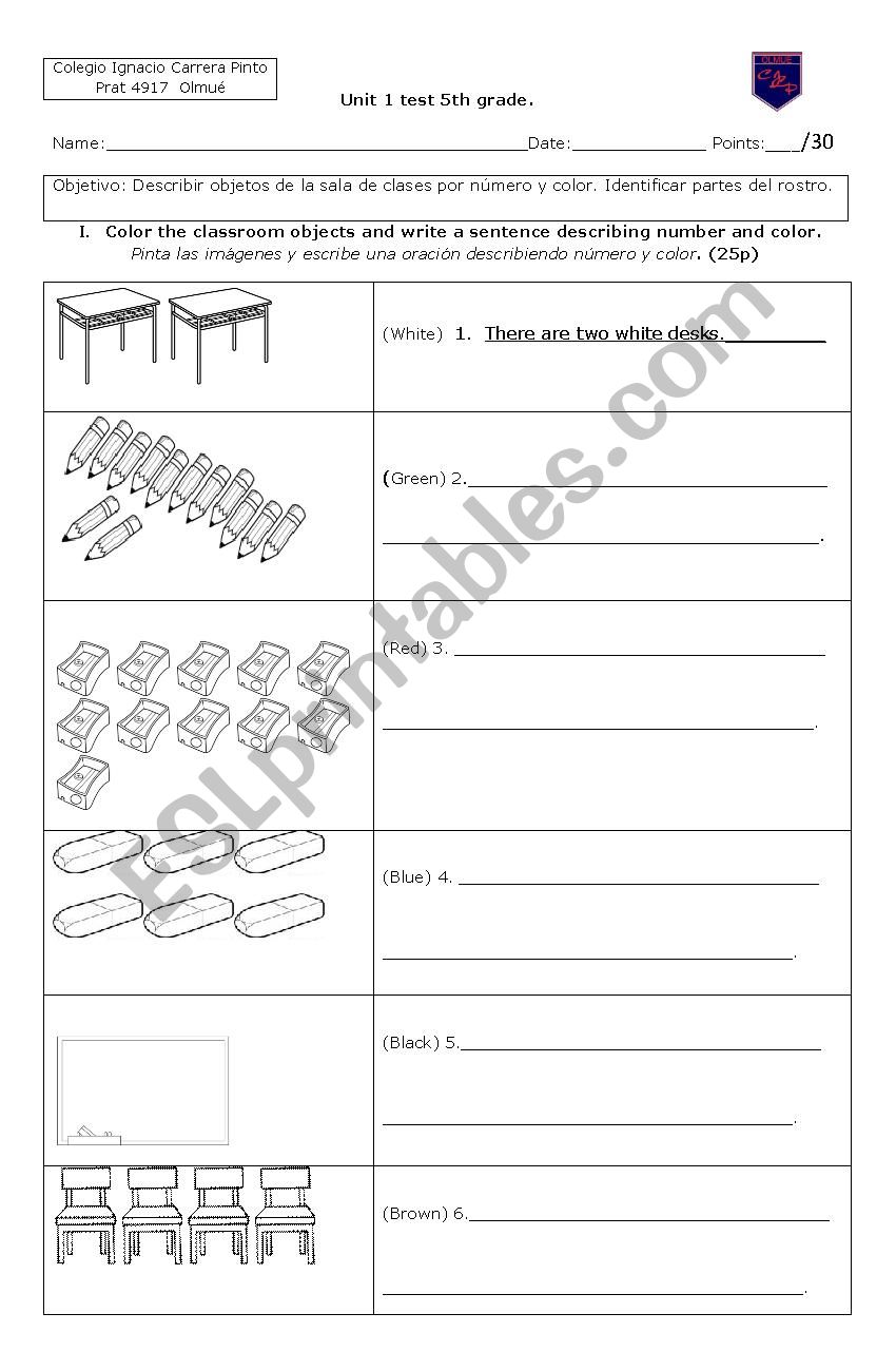 Parts of the face and School supplies 