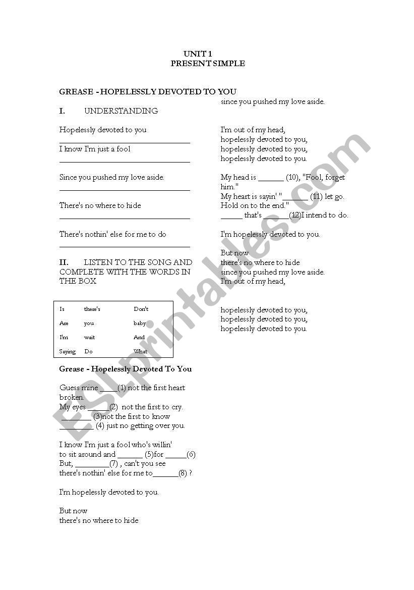 GREESE: PRESENT SIMPLE worksheet