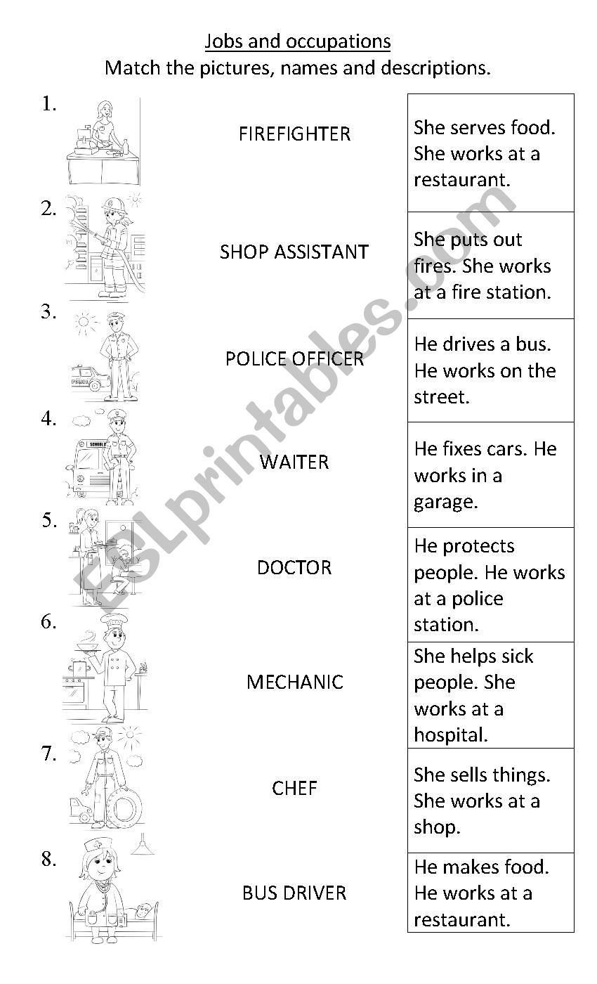 Jobs and occupations descriptions