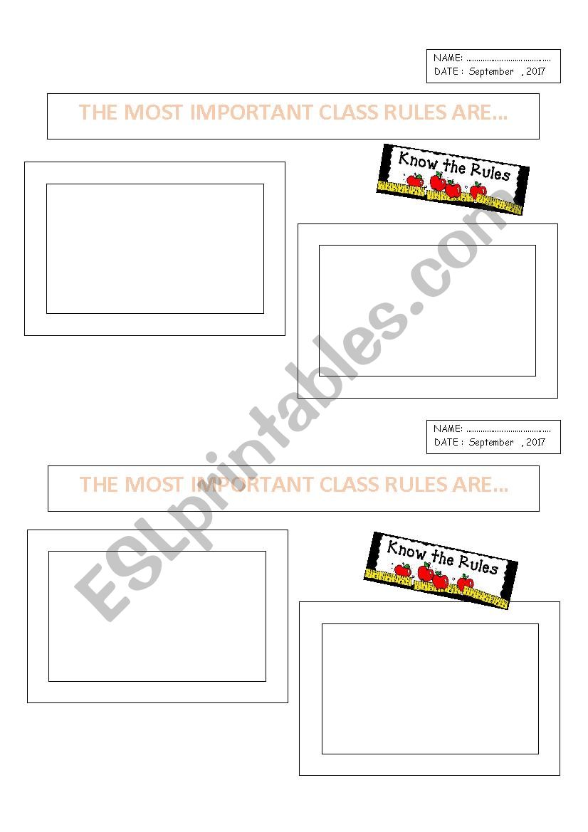 Most Important Class Rules worksheet