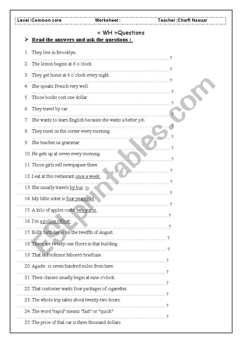 how questions worksheet