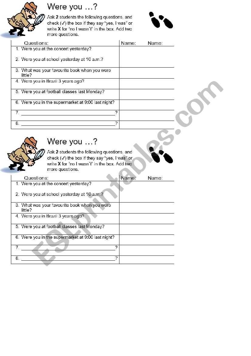 where were you? worksheet