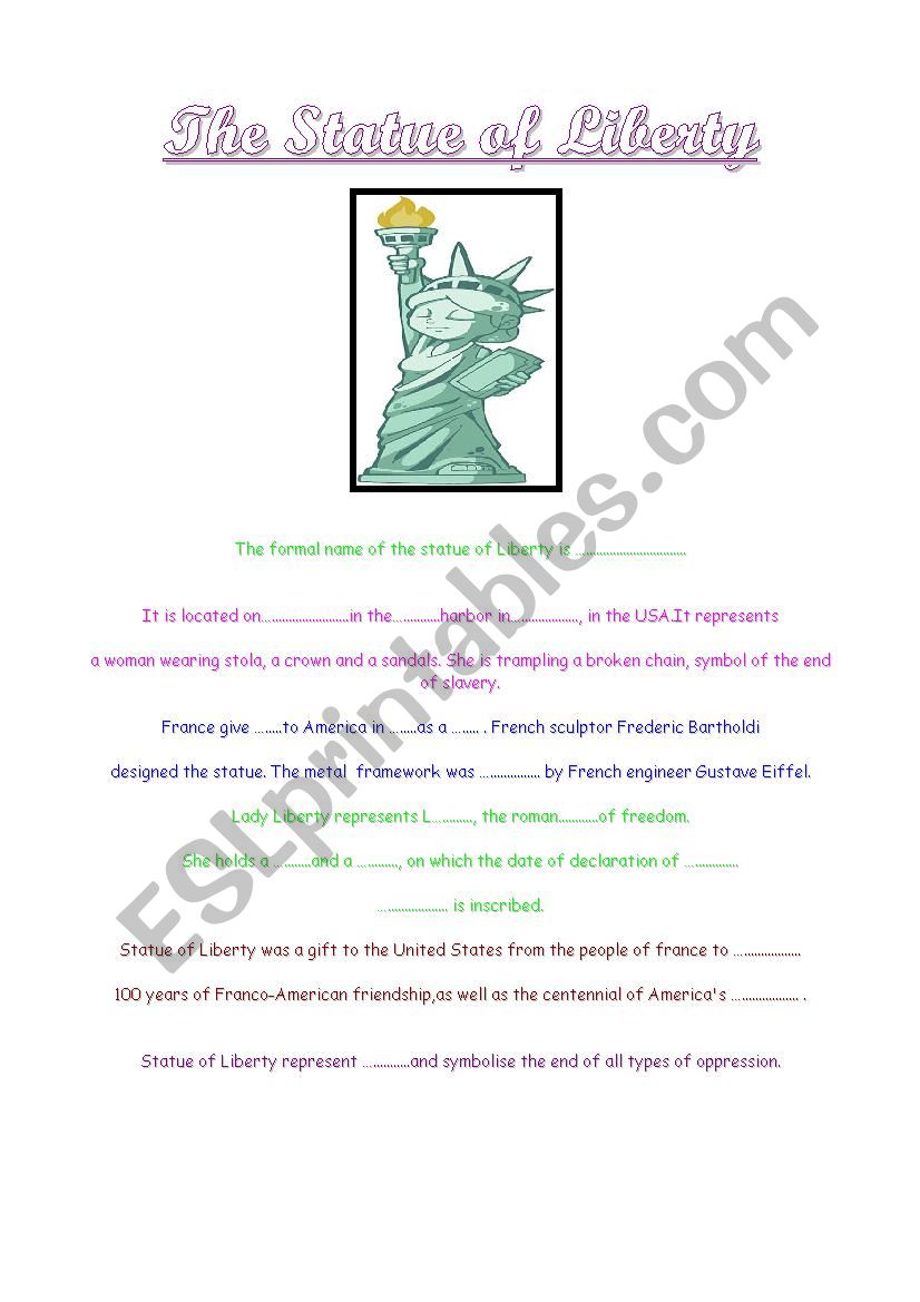 The Statue of liberty worksheet